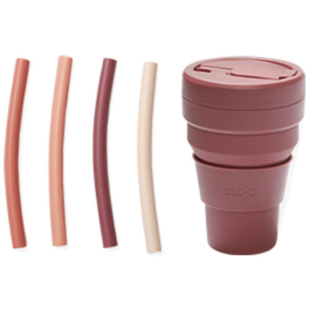NIB Stojo Collapsible Cup With 4 Reusable Straws